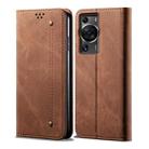 For Huawei P60/P60 Pro Denim Texture Leather Phone Case(Brown) - 1