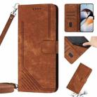 For OnePlus 10T 5G Global Skin Feel Stripe Pattern Leather Phone Case with Lanyard(Brown) - 1