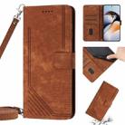 For OnePlus Ace 5G Skin Feel Stripe Pattern Leather Phone Case with Lanyard(Brown) - 1