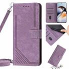 For OnePlus Ace 5G Skin Feel Stripe Pattern Leather Phone Case with Lanyard(Purple) - 1