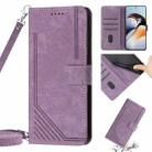 Skin Feel Stripe Pattern Leather Phone Case with Lanyard for OnePlus Nord N20 5G Global / OPPO Reno7 Z 5G/Reno7 Lite 5G/Reno8 Lite 5G Global/F21 Pro 5G India(Purple) - 1