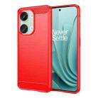 For OnePlus Ace 2 Brushed Texture Carbon Fiber TPU Phone Case(Red) - 1