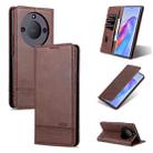 For Honor X50 AZNS Magnetic Calf Texture Flip Leather Phone Case(Dark Brown) - 1