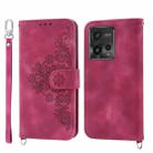 For Motorola Moto G Power 2023 Skin-feel Flowers Embossed Wallet Leather Phone Case(Wine Red) - 1