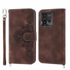 For Motorola Moto G Power 2023 Skin-feel Flowers Embossed Wallet Leather Phone Case(Brown) - 1