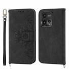 For Motorola Moto G Power 2023 Skin-feel Flowers Embossed Wallet Leather Phone Case(Black) - 1