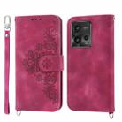 For Motorola Moto G13 4G/G53 5G/G23 4G Skin-feel Flowers Embossed Wallet Leather Phone Case(Wine Red) - 1