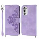 For OPPO A1 Pro Skin-feel Flowers Embossed Wallet Leather Phone Case(Purple) - 1