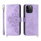 For OPPO Reno9 5G/Reno9 Pro 5G Skin-feel Flowers Embossed Wallet Leather Phone Case(Purple) - 1