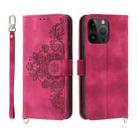 For OPPO Reno9 5G/Reno9 Pro 5G Skin-feel Flowers Embossed Wallet Leather Phone Case(Wine Red) - 1