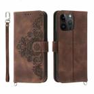 For OPPO Reno9 5G/Reno9 Pro 5G Skin-feel Flowers Embossed Wallet Leather Phone Case(Brown) - 1