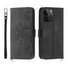 For OPPO Reno9 5G/Reno9 Pro 5G Skin-feel Flowers Embossed Wallet Leather Phone Case(Black) - 1