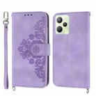 For OPPO Reno8 4G Global Skin-feel Flowers Embossed Wallet Leather Phone Case(Purple) - 1