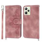 For OPPO Reno8 4G Global Skin-feel Flowers Embossed Wallet Leather Phone Case(Pink) - 1