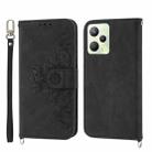 For OPPO Reno8 4G Global Skin-feel Flowers Embossed Wallet Leather Phone Case(Black) - 1