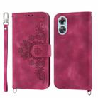 For OPPO Reno8 T 4G Global Skin-feel Flowers Embossed Wallet Leather Phone Case(Wine Red) - 1