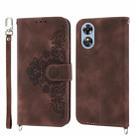 For OPPO Reno8 T 4G Global Skin-feel Flowers Embossed Wallet Leather Phone Case(Brown) - 1