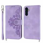 For Samsung Galaxy A24 4G Global Skin-feel Flowers Embossed Wallet Leather Phone Case(Purple) - 1