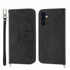 For Samsung Galaxy A24 4G Global Skin-feel Flowers Embossed Wallet Leather Phone Case(Black) - 1