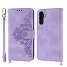 For Samsung Galaxy M14 5G Global Skin-feel Flowers Embossed Wallet Leather Phone Case(Purple) - 1
