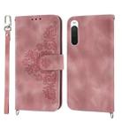 For Sony Xperia 1 V 5G Skin-feel Flowers Embossed Wallet Leather Phone Case(Pink) - 1