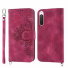 For Sony Xperia 1 V 5G Skin-feel Flowers Embossed Wallet Leather Phone Case(Wine Red) - 1