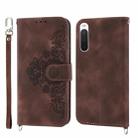 For Sony Xperia 1 V 5G Skin-feel Flowers Embossed Wallet Leather Phone Case(Brown) - 1