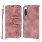 For Sony Xperia 10 V 4G Skin-feel Flowers Embossed Wallet Leather Phone Case(Pink) - 1
