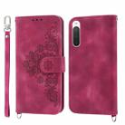 For Sony Xperia 10 V 4G Skin-feel Flowers Embossed Wallet Leather Phone Case(Wine Red) - 1