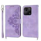 For Xiaomi Redmi 12C/11A Skin-feel Flowers Embossed Wallet Leather Phone Case(Purple) - 1