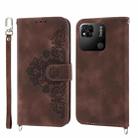 For Xiaomi Redmi 12C/11A Skin-feel Flowers Embossed Wallet Leather Phone Case(Brown) - 1