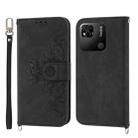 For Xiaomi Redmi 12C/11A Skin-feel Flowers Embossed Wallet Leather Phone Case(Black) - 1