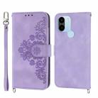 For Xiaomi Redmi A1+ 4G/Poco C50 4G Skin-feel Flowers Embossed Wallet Leather Phone Case(Purple) - 1