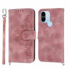 For Xiaomi Redmi A1+ 4G/Poco C50 4G Skin-feel Flowers Embossed Wallet Leather Phone Case(Pink) - 1