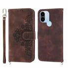For Xiaomi Redmi A1+ 4G/Poco C50 4G Skin-feel Flowers Embossed Wallet Leather Phone Case(Brown) - 1