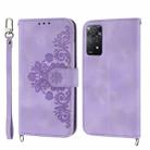 For Xiaomi Redmi K60/K60 Pro Skin-feel Flowers Embossed Wallet Leather Phone Case(Purple) - 1