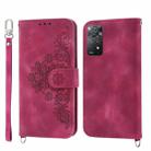 For Xiaomi Redmi K60/K60 Pro Skin-feel Flowers Embossed Wallet Leather Phone Case(Wine Red) - 1
