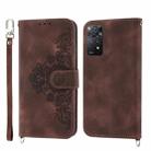 For Xiaomi Redmi K60/K60 Pro Skin-feel Flowers Embossed Wallet Leather Phone Case(Brown) - 1