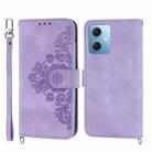 For Xiaomi Redmi Note 12 4G Global Skin-feel Flowers Embossed Wallet Leather Phone Case(Purple) - 1