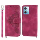 For Xiaomi Redmi Note 12 4G Global Skin-feel Flowers Embossed Wallet Leather Phone Case(Wine Red) - 1