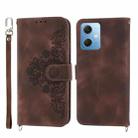 For Xiaomi Redmi Note 12 4G Global Skin-feel Flowers Embossed Wallet Leather Phone Case(Brown) - 1
