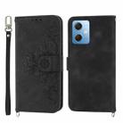 For Xiaomi Redmi Note 12 4G Global Skin-feel Flowers Embossed Wallet Leather Phone Case(Black) - 1
