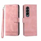 For Samsung Galaxy Z Fold4 5G Dierfeng Dream Line TPU + PU Leather Phone Case(Pink) - 1