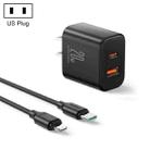 J0YROOM TCF05 20W USB+USB-C/Type-C Dual Interface Fast Charger Set, Specification:US Plug(Black) - 1