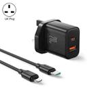 J0YROOM TCF05 20W USB+USB-C/Type-C Dual Interface Fast Charger Set, Specification:UK Plug(Black) - 1