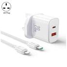 J0YROOM TCF05 20W USB+USB-C/Type-C Dual Interface Fast Charger Set, Specification:UK Plug(White) - 1