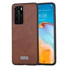 For Huawei P40 SULADA Shockproof TPU + Handmade Leather Protective Case(Brown) - 1