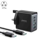 JOYROOM TCG02 Gallium Nitride 67W Dual USB+Dual USB-C/Type-C Multi-Port Charger Set, Specification:UK Plug(Black) - 1