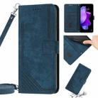 For Tecno Spark 9T Skin Feel Stripe Pattern Leather Phone Case with Lanyard(Blue) - 1