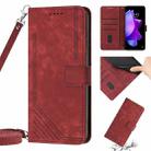 For Tecno Pova Neo 2 Skin Feel Stripe Pattern Leather Phone Case with Lanyard(Red) - 1